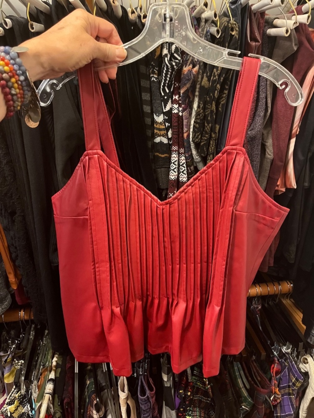Anthropologie Let Me Be red faux leather cami top